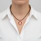 Handmade brass and enamel maroon red and gold Hamsa hand pendant on a black cord 