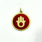 Handmade brass pendant with gold Hamsa hand on maroon brown enamel on a black cord, fair trade, ethically handmade