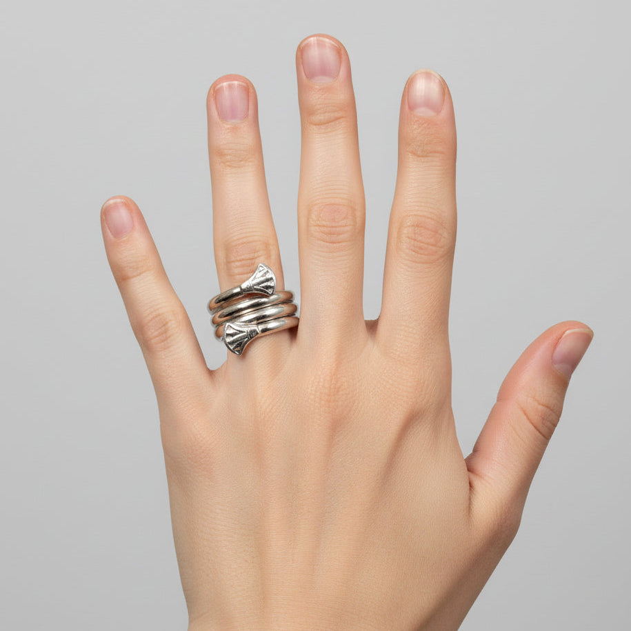 Fair Trade Handmade Brass Ring Plated with Chrome - Spiral with Lotus, Ethical Sustainable Fashion