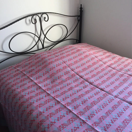Handwoven Egyptian Cotton Bedcover: Gray & Rosewood Diamonds - Double/Queen