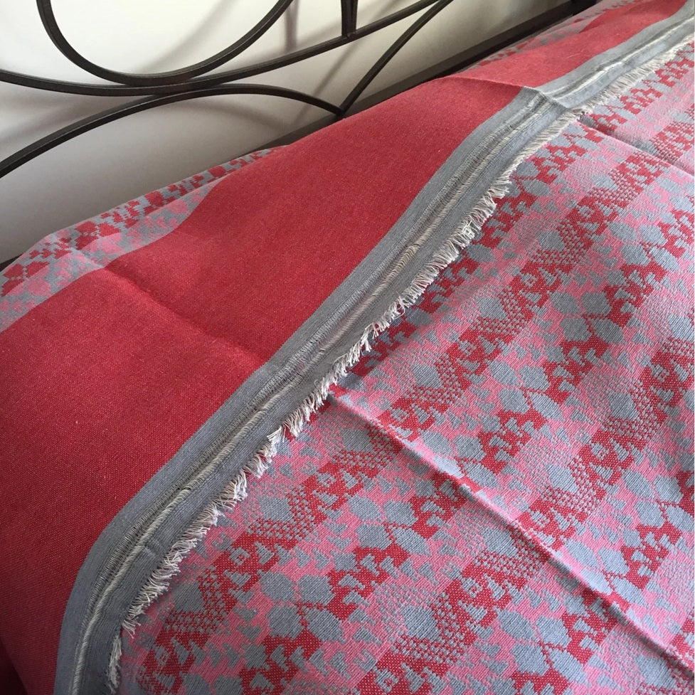 Handwoven Egyptian Cotton Bedcover: Gray & Rosewood Diamonds - Double/Queen