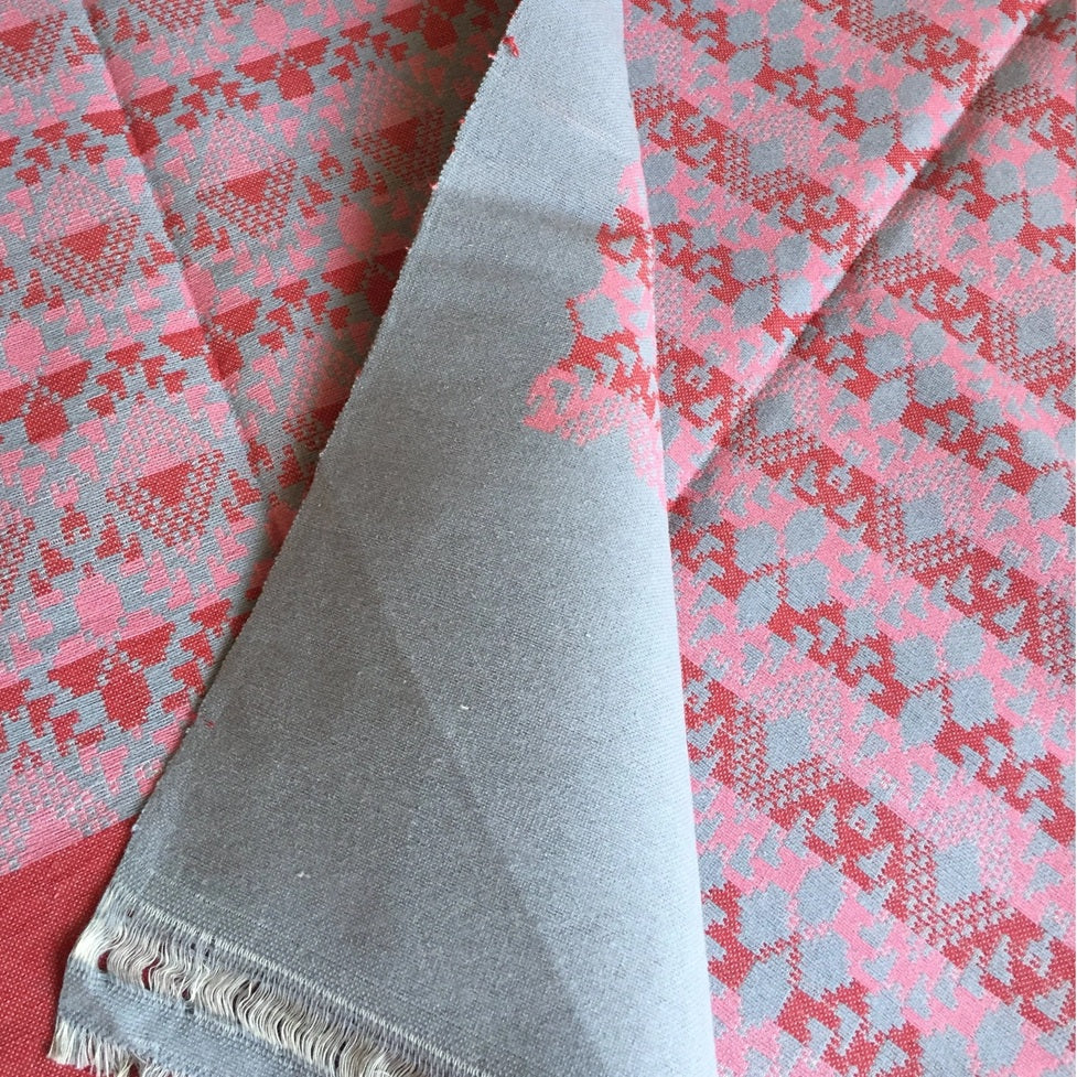 Handwoven Egyptian Cotton Bedcover: Gray & Rosewood Diamonds - Double/Queen