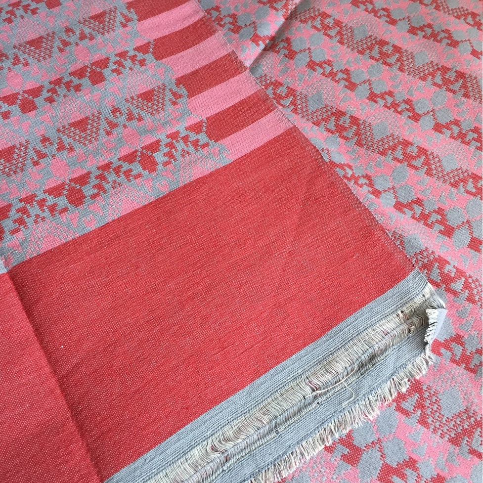 Handwoven Egyptian Cotton Bedcover: Gray & Rosewood Diamonds - Double/Queen