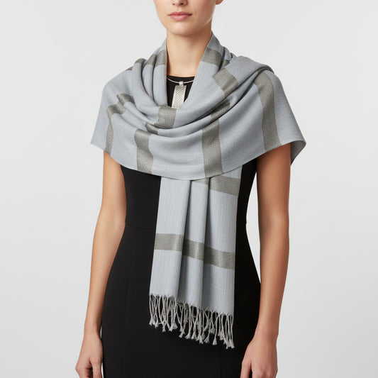 Fair Trade Helyat Handwoven Bamboo Viscose Scarf - Gray, Striped, Sustainable Fashion
