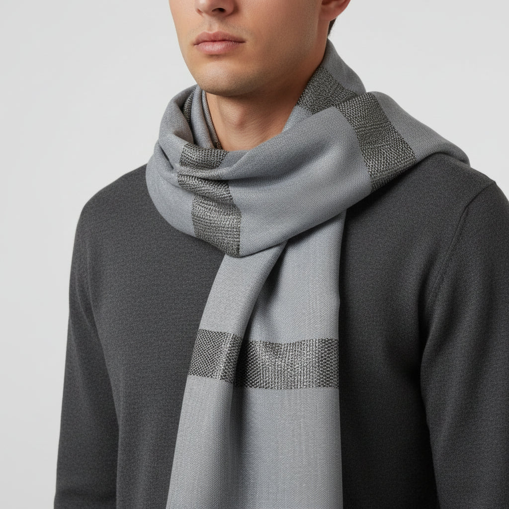 Fair Trade Helyat Handwoven Bamboo Viscose Scarf - Gray, Striped, Sustainable Fashion