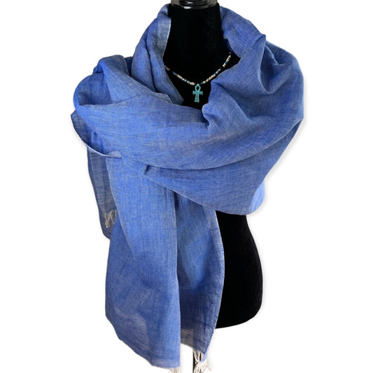 Handwoven Linen Scarf - Denim