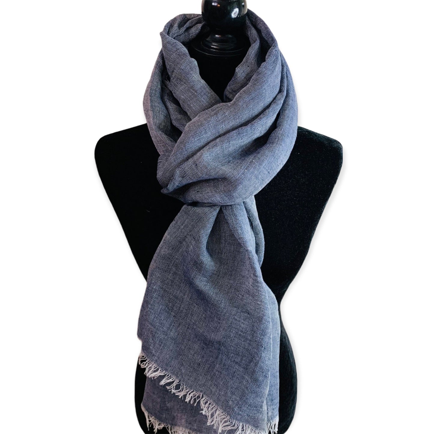 Handwoven Linen Scarf - Navy Blue