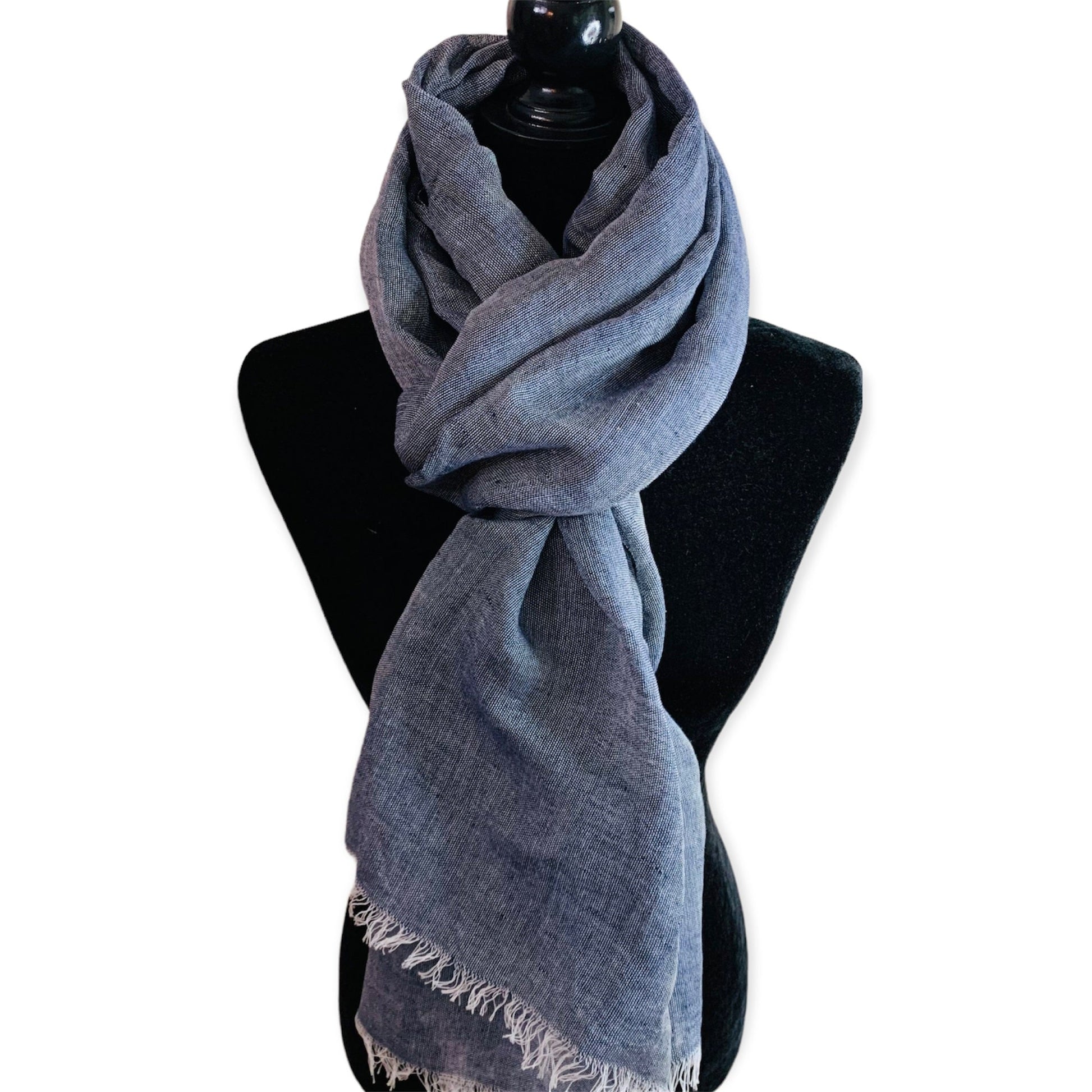Handwoven Linen Scarf - Navy Blue
