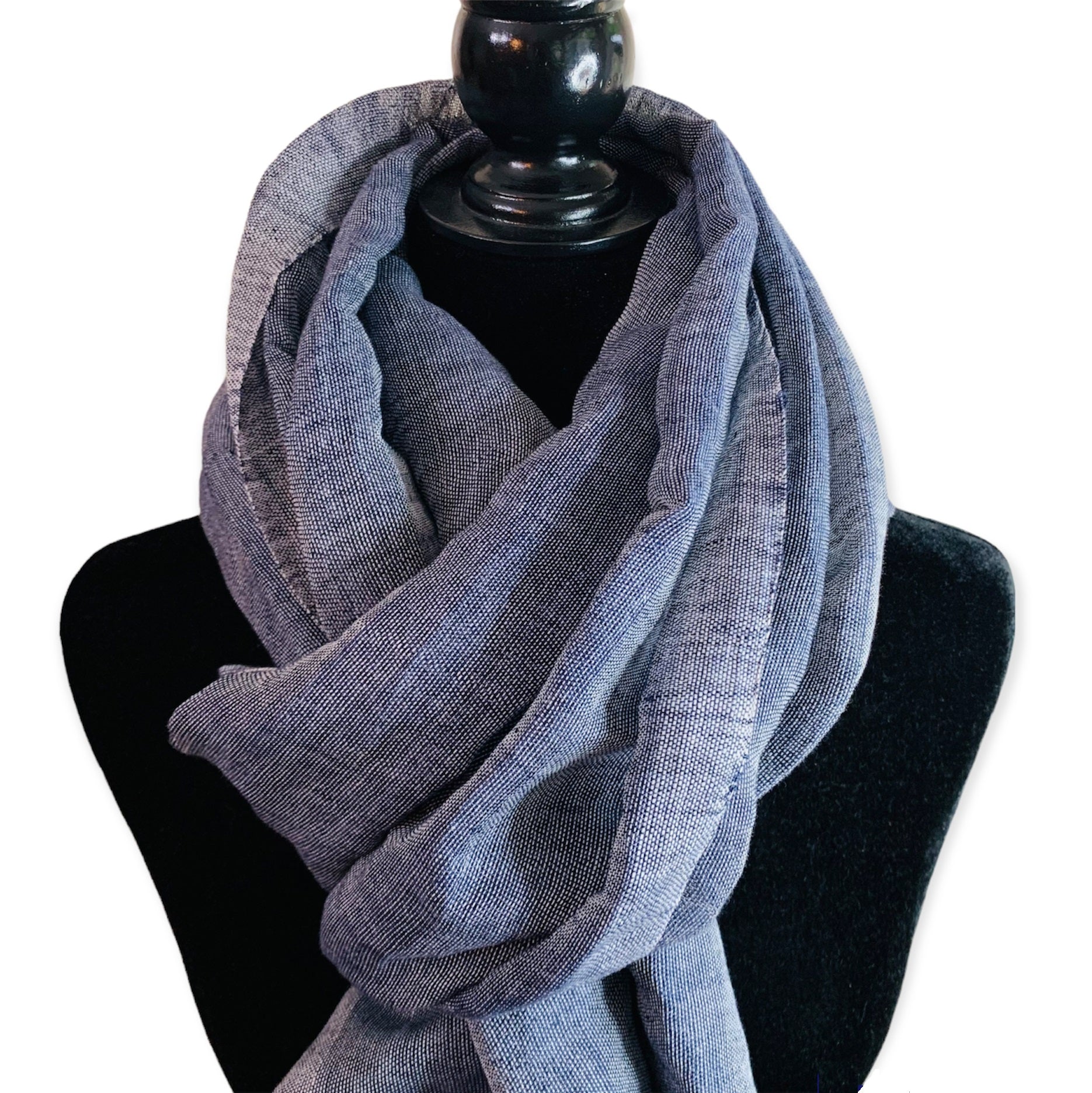 Handwoven Linen Scarf - Navy Blue