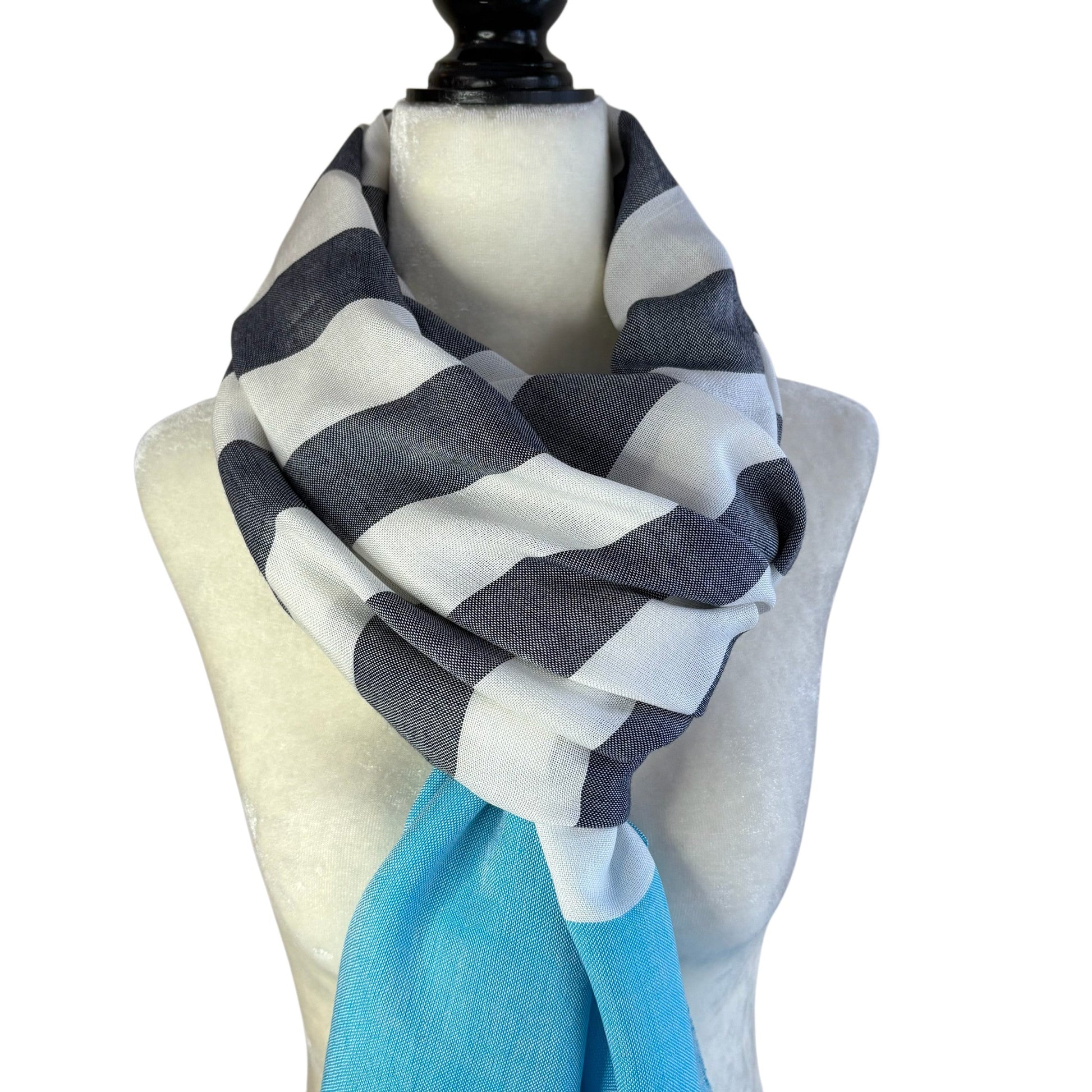 Handwoven Nautical Stripe with Turquoise Band Scarf