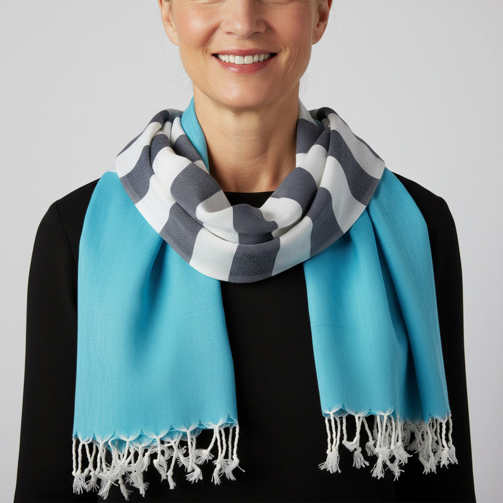 Handwoven Nautical Stripe with Turquoise Band Scarf