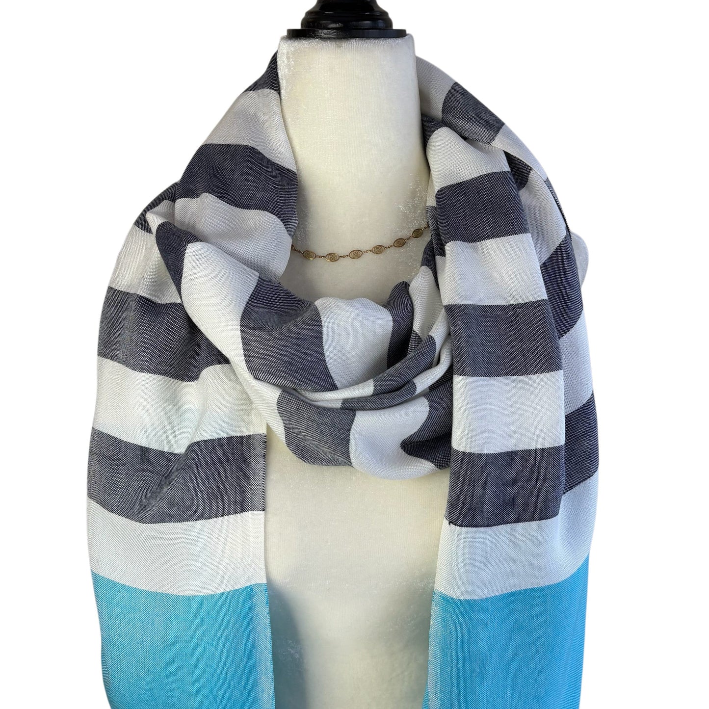 Handwoven Nautical Stripe with Turquoise Band Scarf