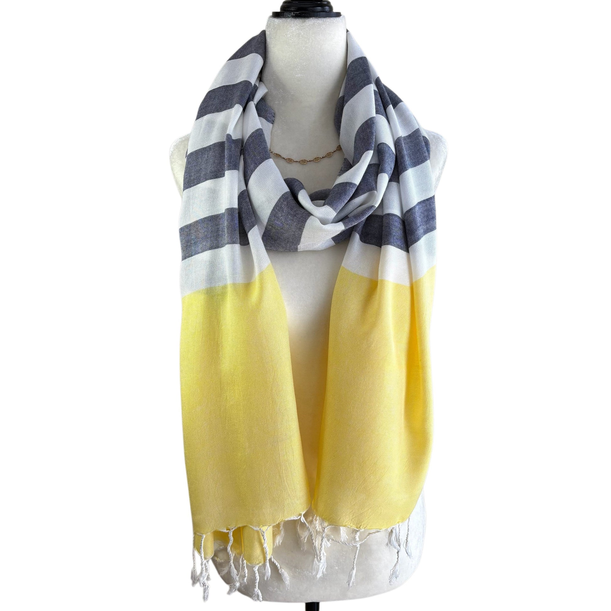 Ethically Handwoven Nautical Stripe with Yellow Band Scarf