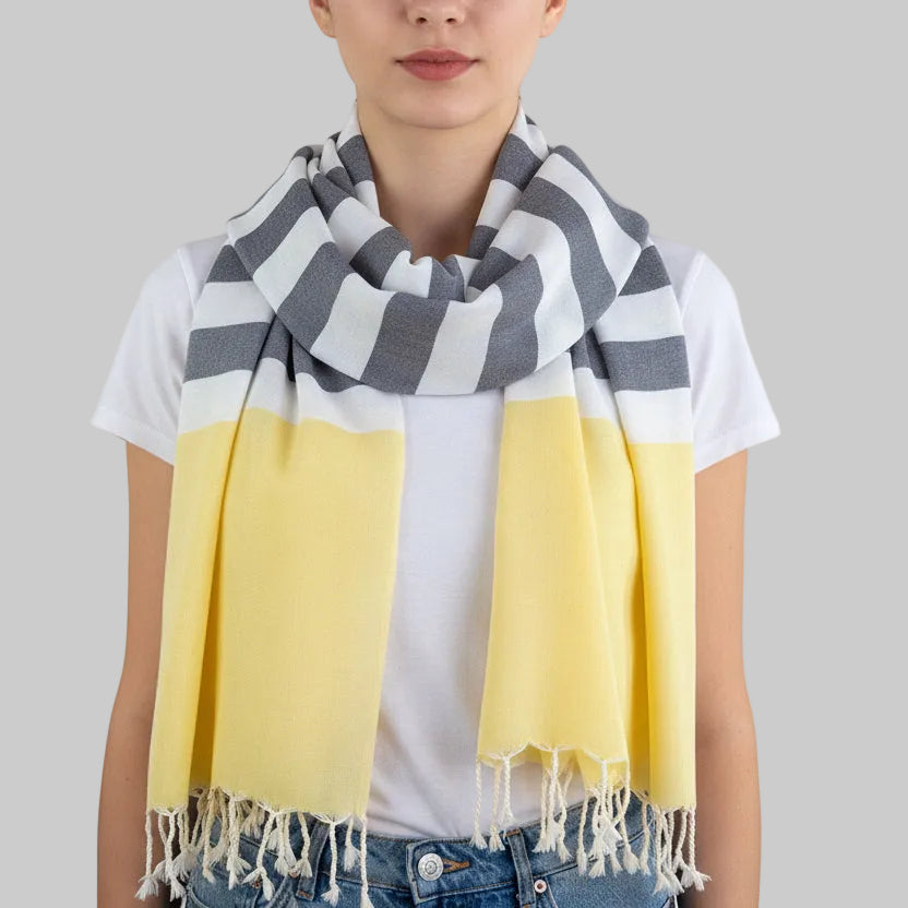 Ethically Handwoven Nautical Stripe with Yellow Band Scarf