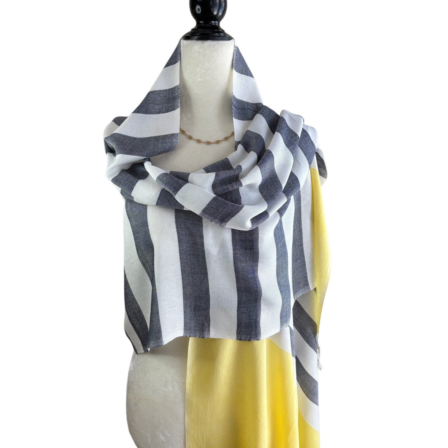 Ethically Handwoven Nautical Stripe with Yellow Band Scarf