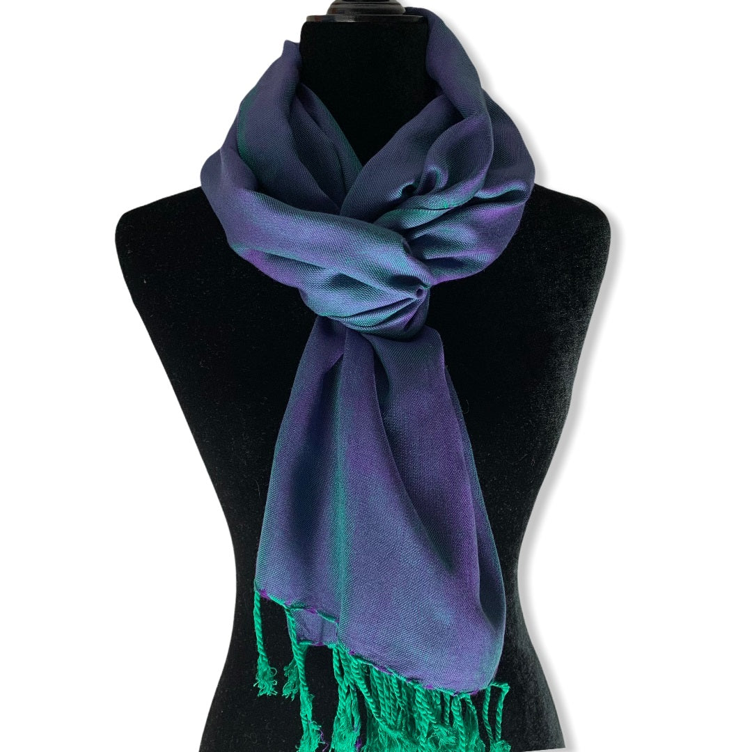Solid Handwoven Scarf - Green & Purple