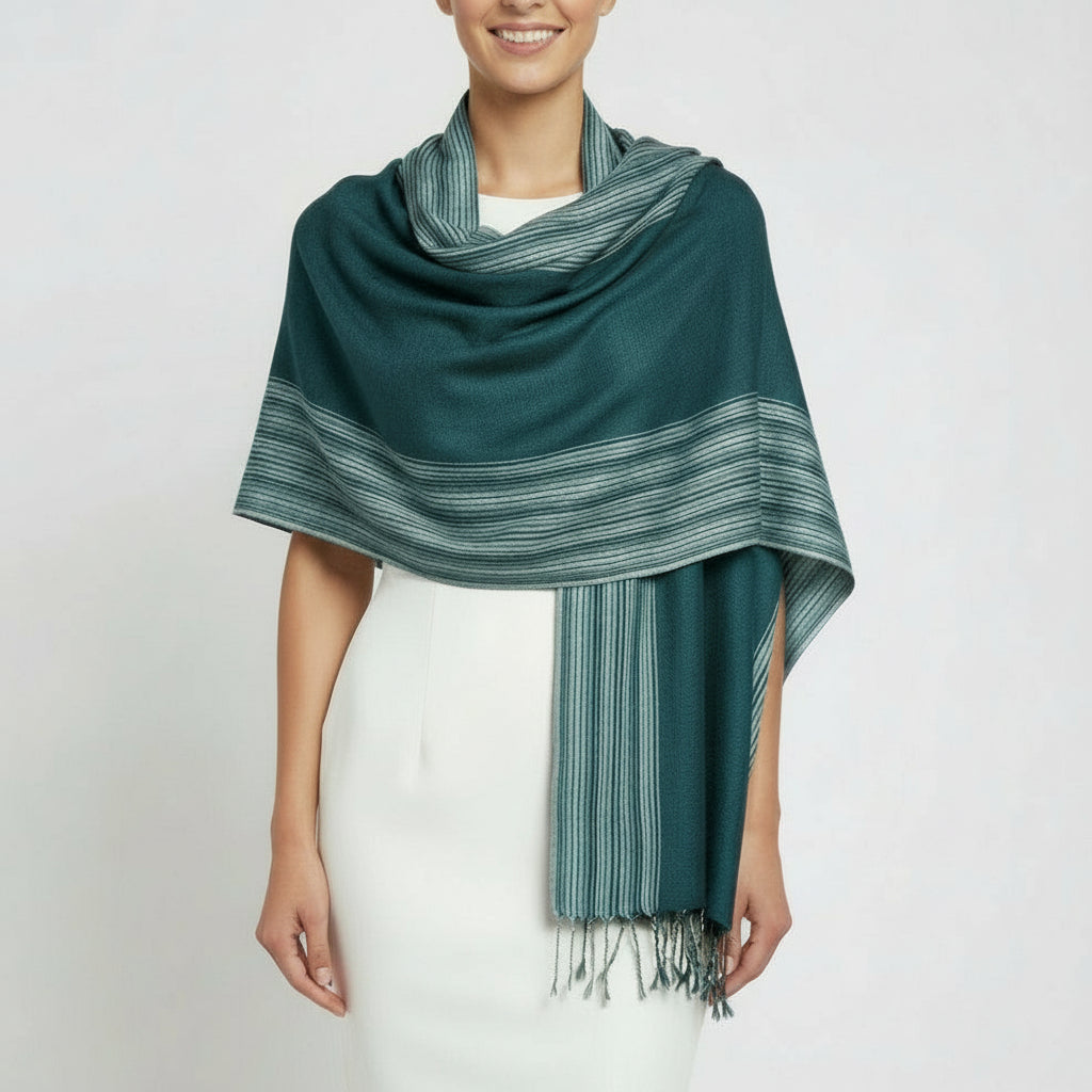Fair Trade Pencil Striped-frame Handwoven Bamboo Viscose Scarf - Sacramento Green, Ethical Sustainable Fashion