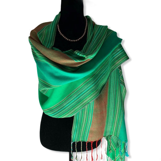 Striped Handwoven Scarf - Green & Turquoise