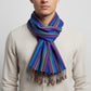 Fair Trade Striped Handwoven Bamboo Viscose Scarf - Blue & Plum, Ethically Handmade, Sustainable Fashion