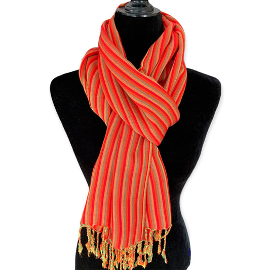 Thin Striped Handwoven Bamboo Viscose Scarf - Red & Yellow