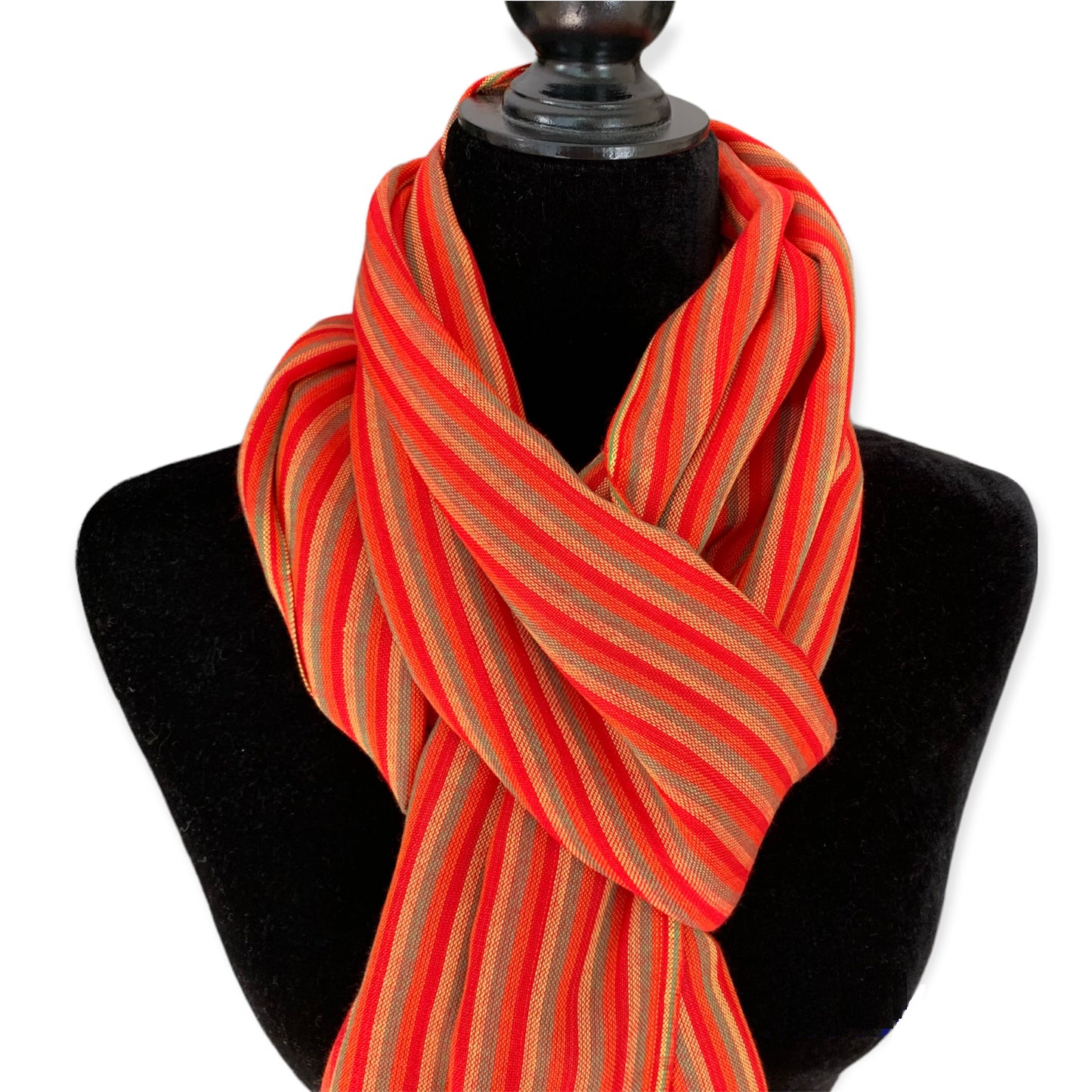 Thin Striped Handwoven Bamboo Viscose Scarf - Red & Yellow