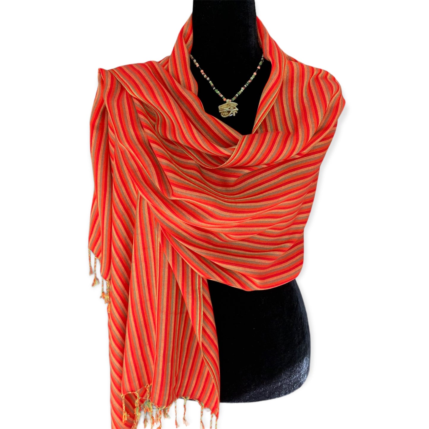 Thin Striped Handwoven Bamboo Viscose Scarf - Red & Yellow