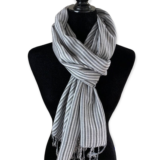 Thin Striped Handwoven Bamboo Viscose Scarf - Shades of Gray