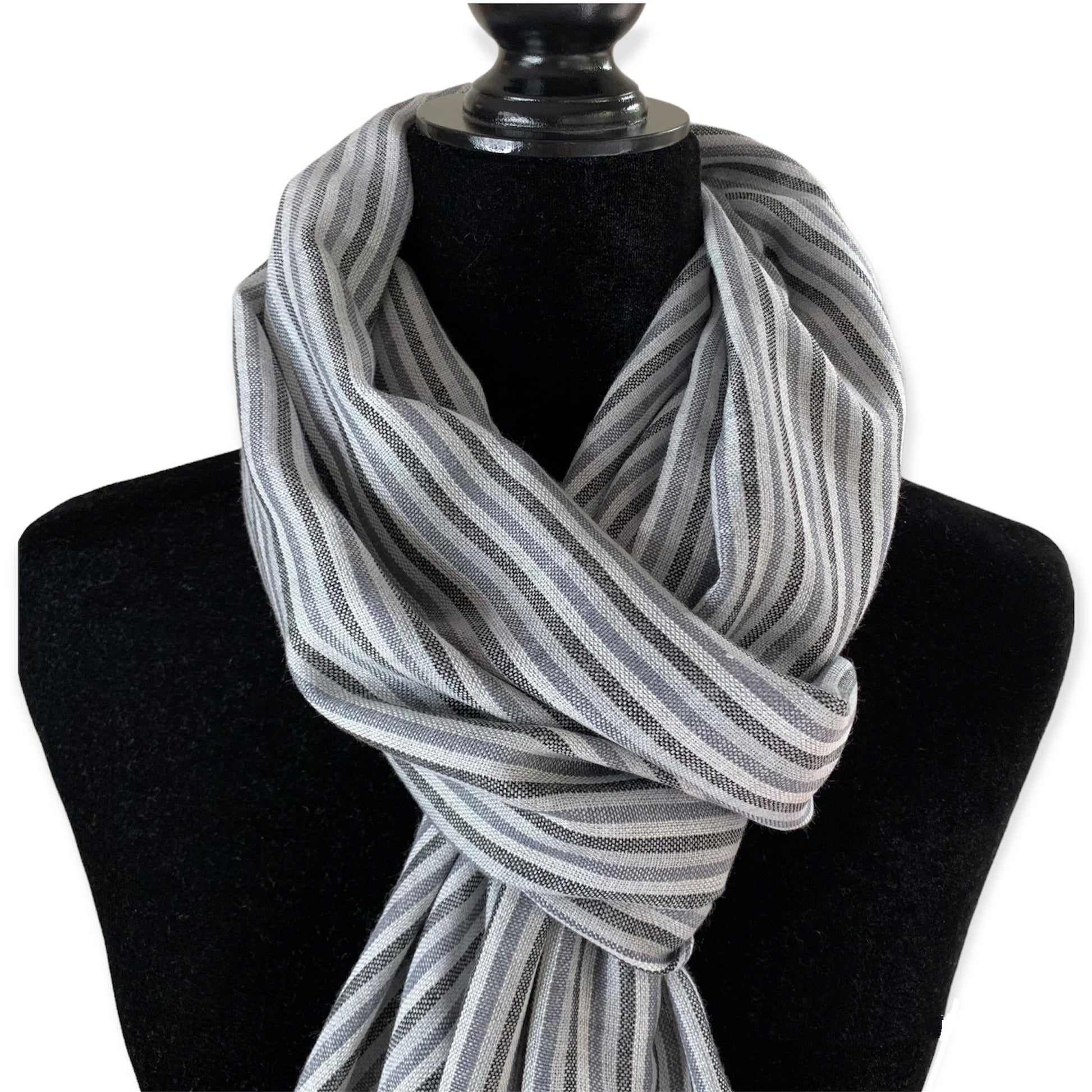 Thin Striped Handwoven Bamboo Viscose Scarf - Shades of Gray