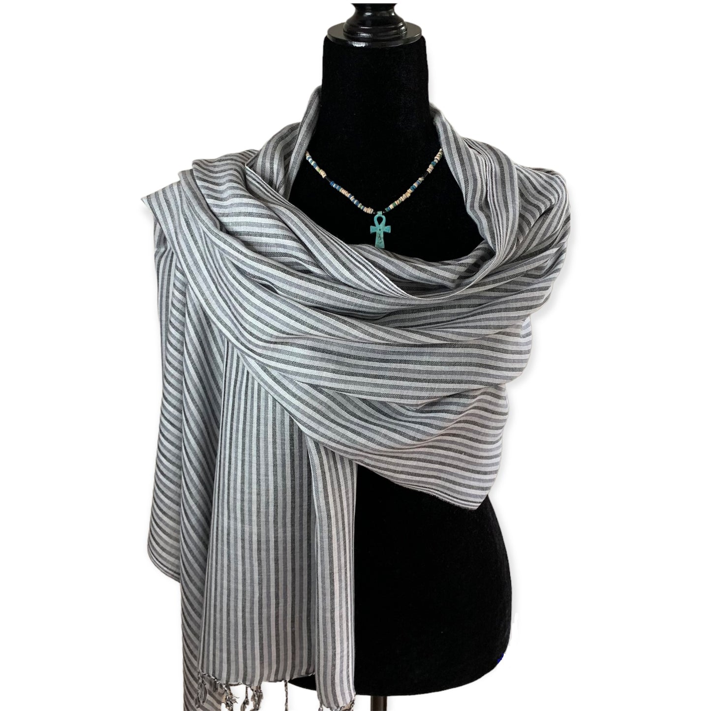 Thin Striped Handwoven Bamboo Viscose Scarf - Shades of Gray