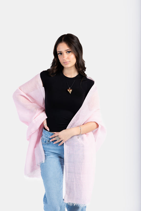 Handwoven Linen Scarf - Delicate Pink