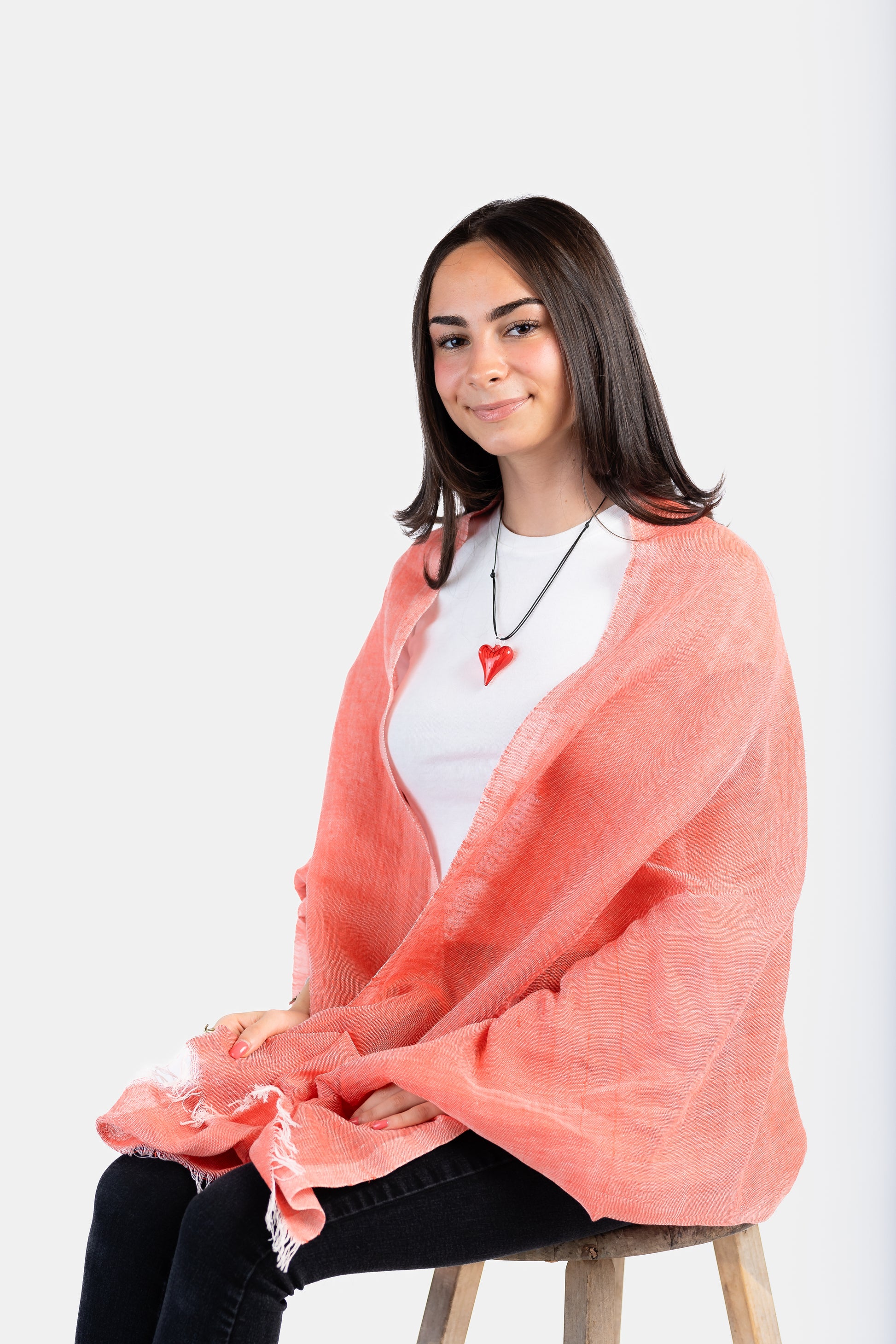 Handwoven Linen Scarf - Scarlet Red