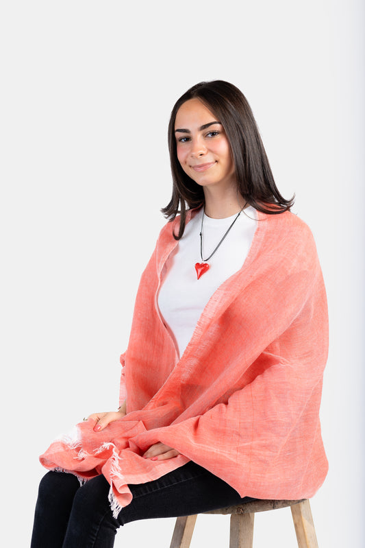Handwoven Linen Scarf - Scarlet Red