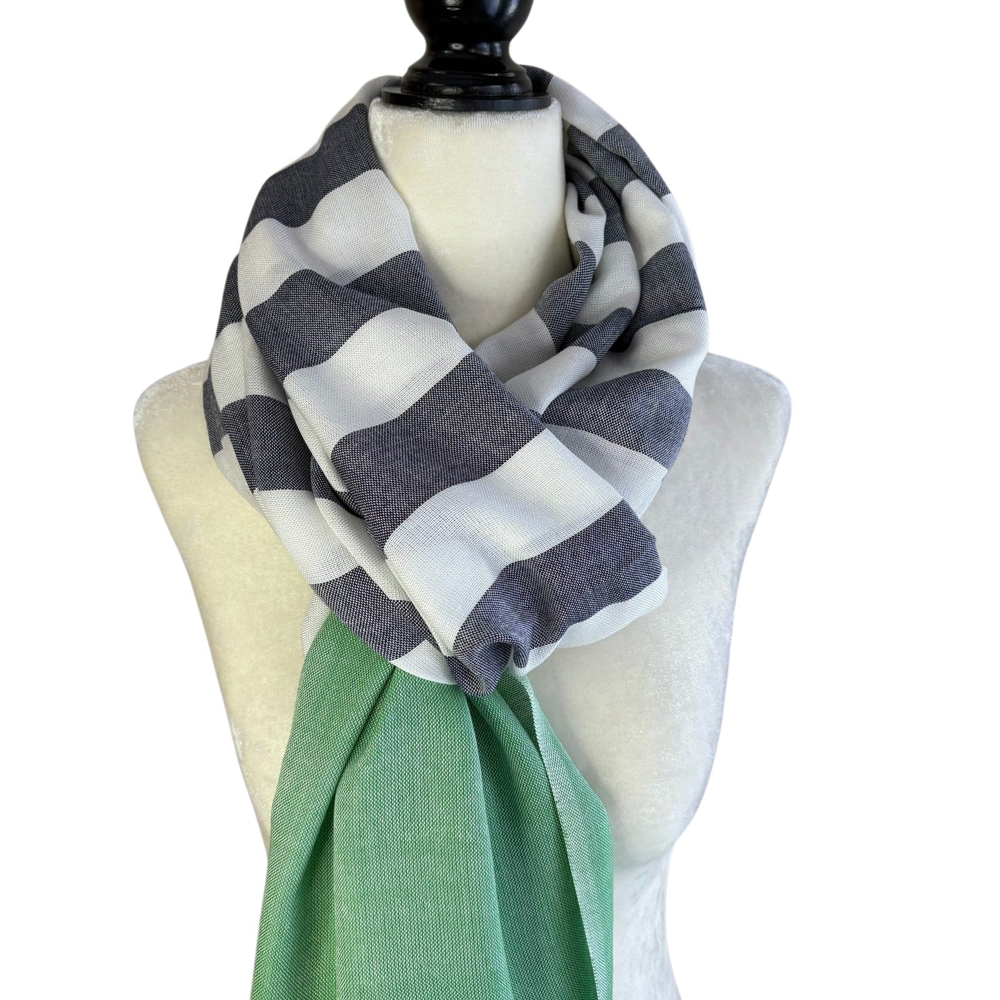 Handwoven Nautical Stripe with Green Band Scarf