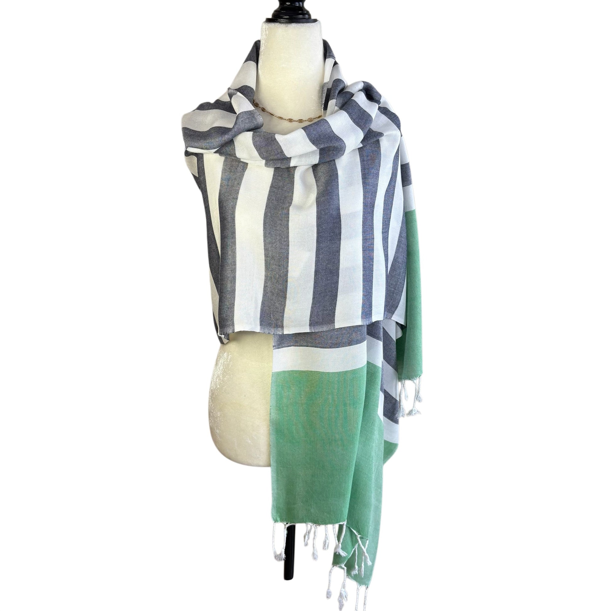 Handwoven Nautical Stripe with Green Band Scarf