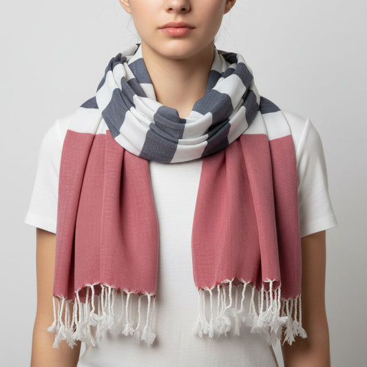 Handwoven Nautical Stripe with Red Band Scarf