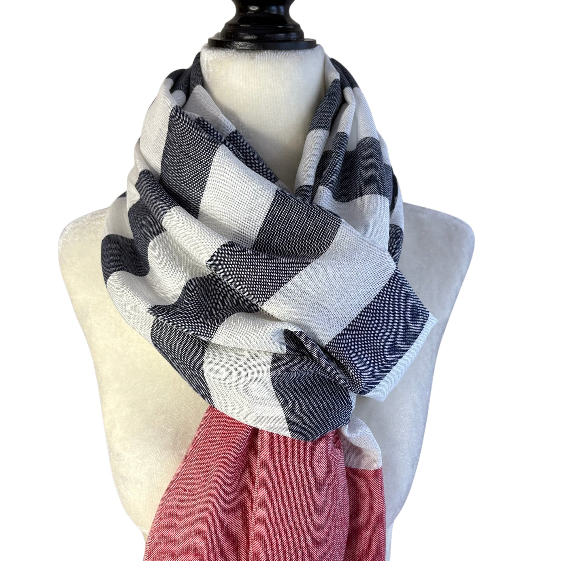 Handwoven Nautical Stripe with Red Band Scarf