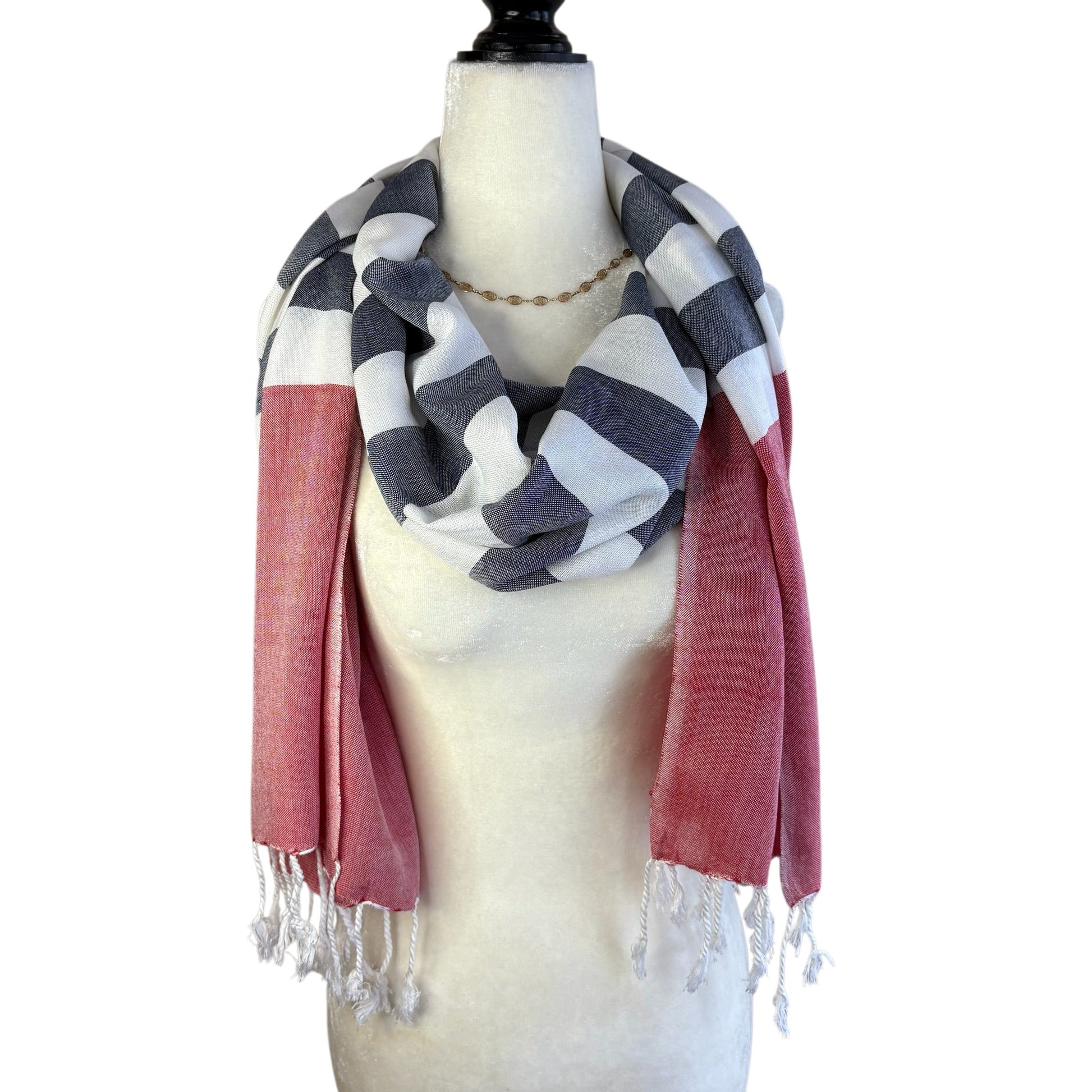 Handwoven Nautical Stripe with Red Band Scarf