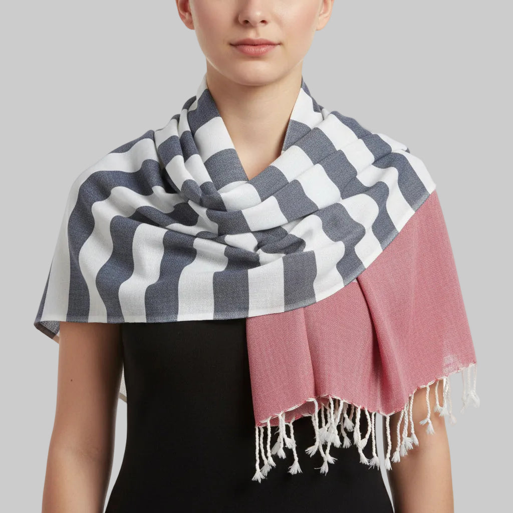 Handwoven Nautical Stripe with Red Band Scarf