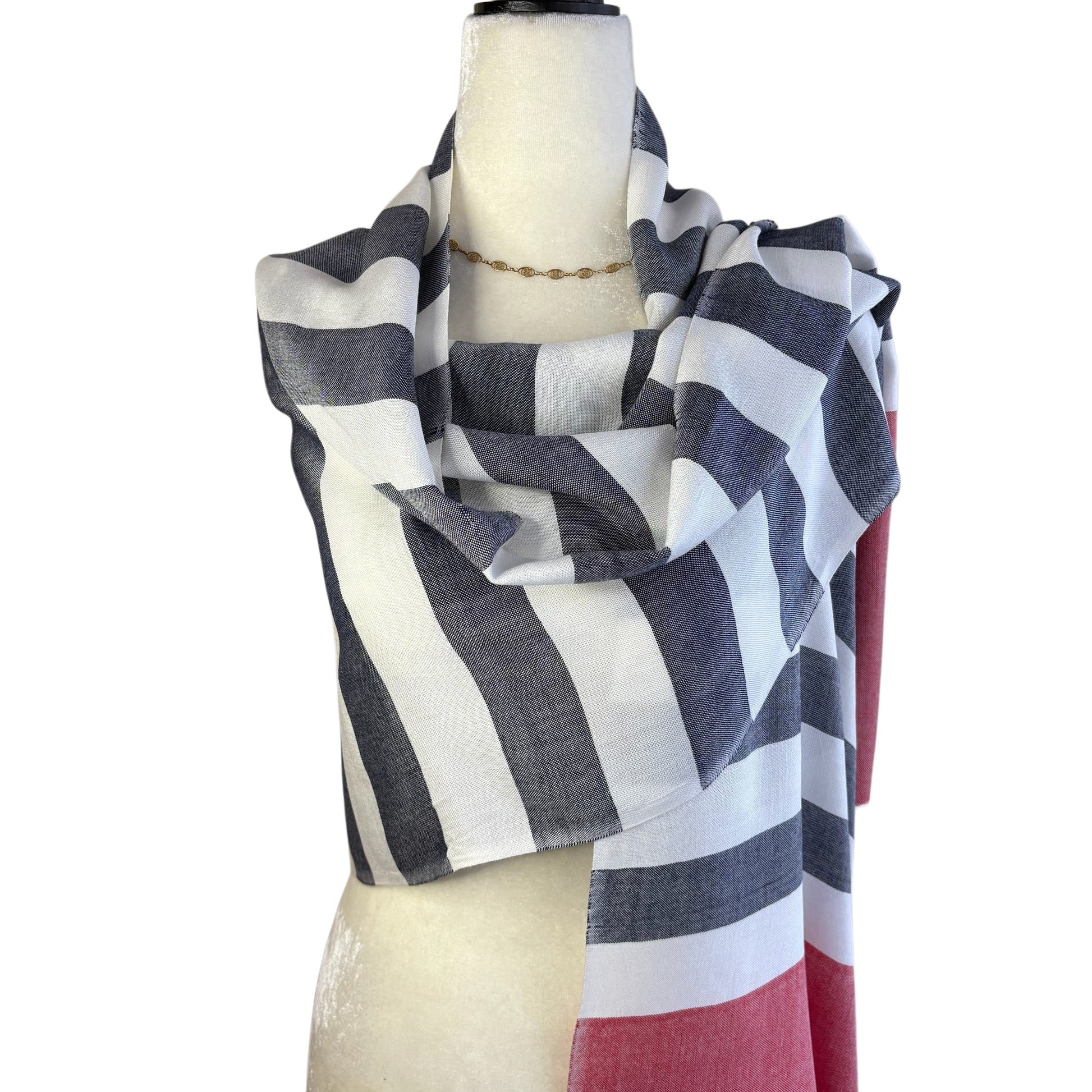 Handwoven Nautical Stripe with Red Band Scarf