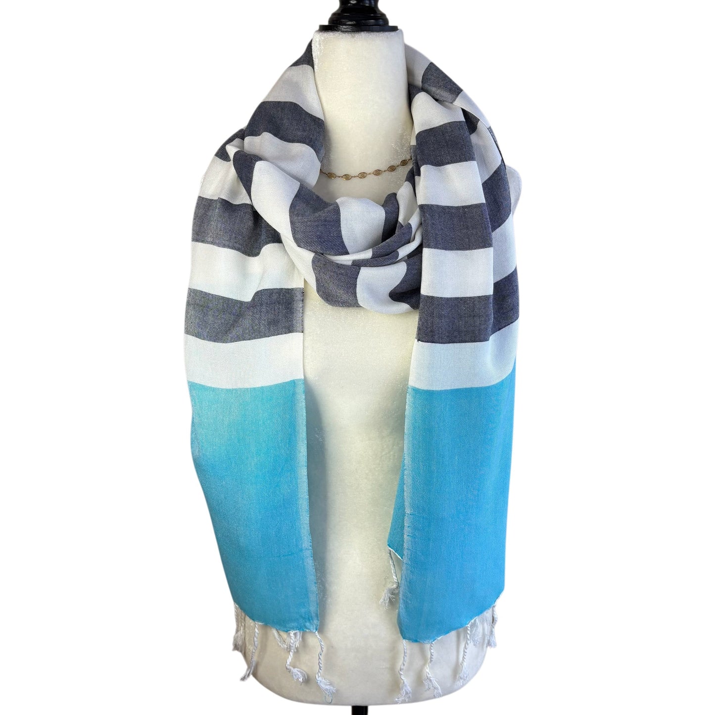 Handwoven Nautical Stripe with Turquoise Band Scarf