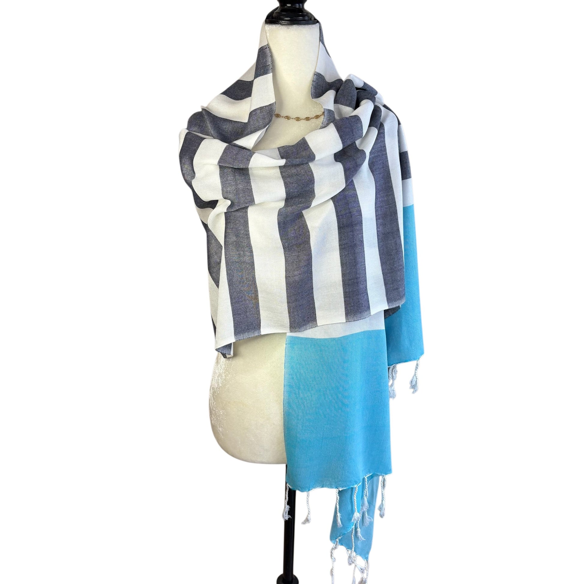 Handwoven Nautical Stripe with Turquoise Band Scarf