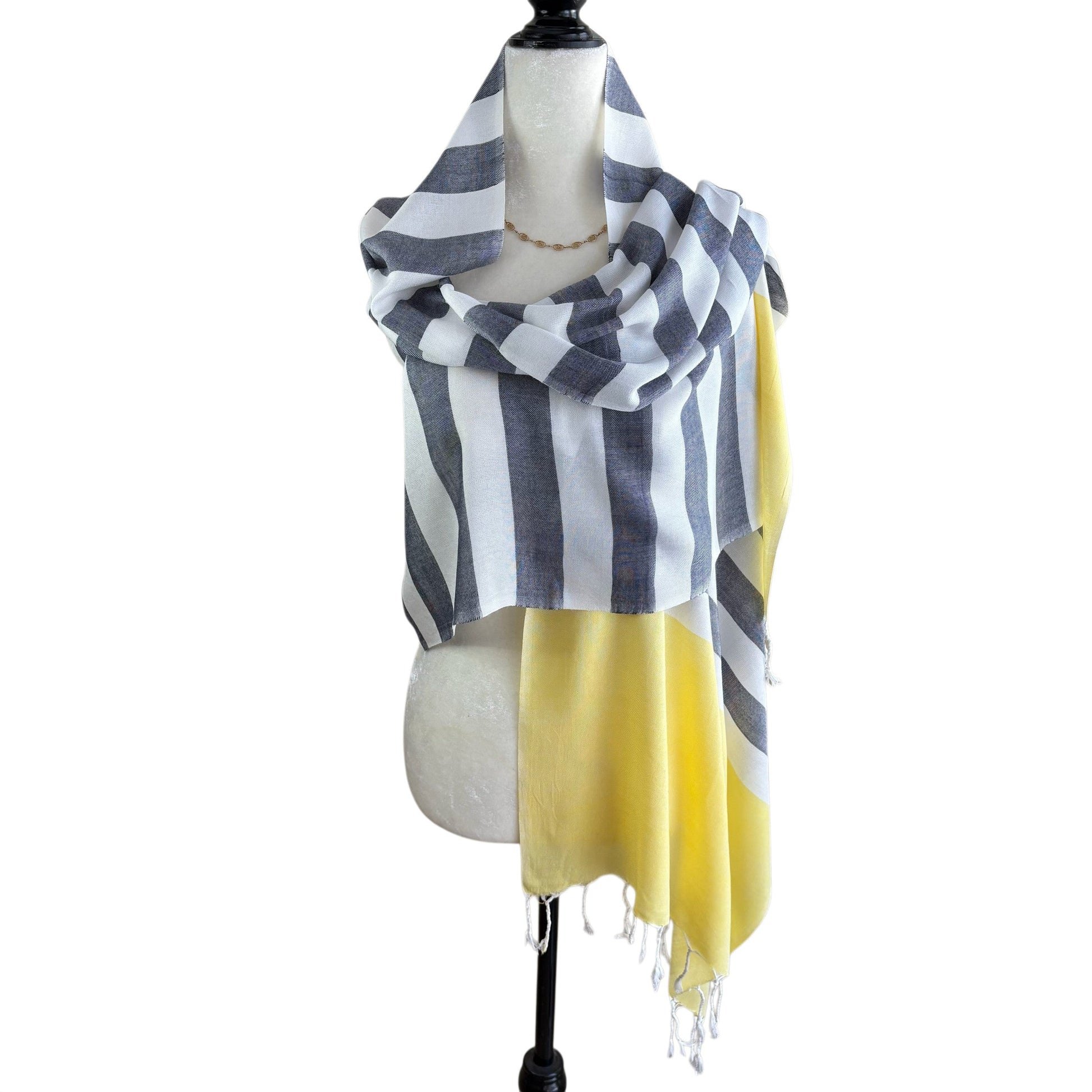 Ethically Handwoven Nautical Stripe with Yellow Band Scarf