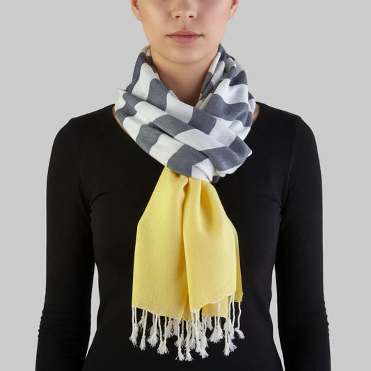 Ethically Handwoven Nautical Stripe with Yellow Band Scarf