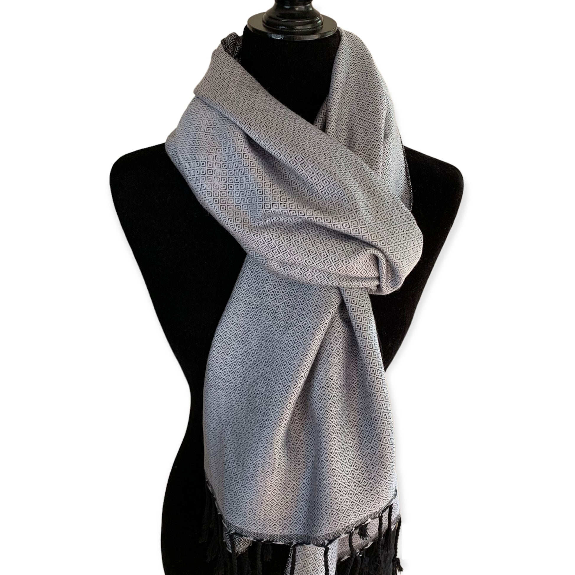 Reversable Diamond Handwoven Bamboo Viscose Shawl - Silver