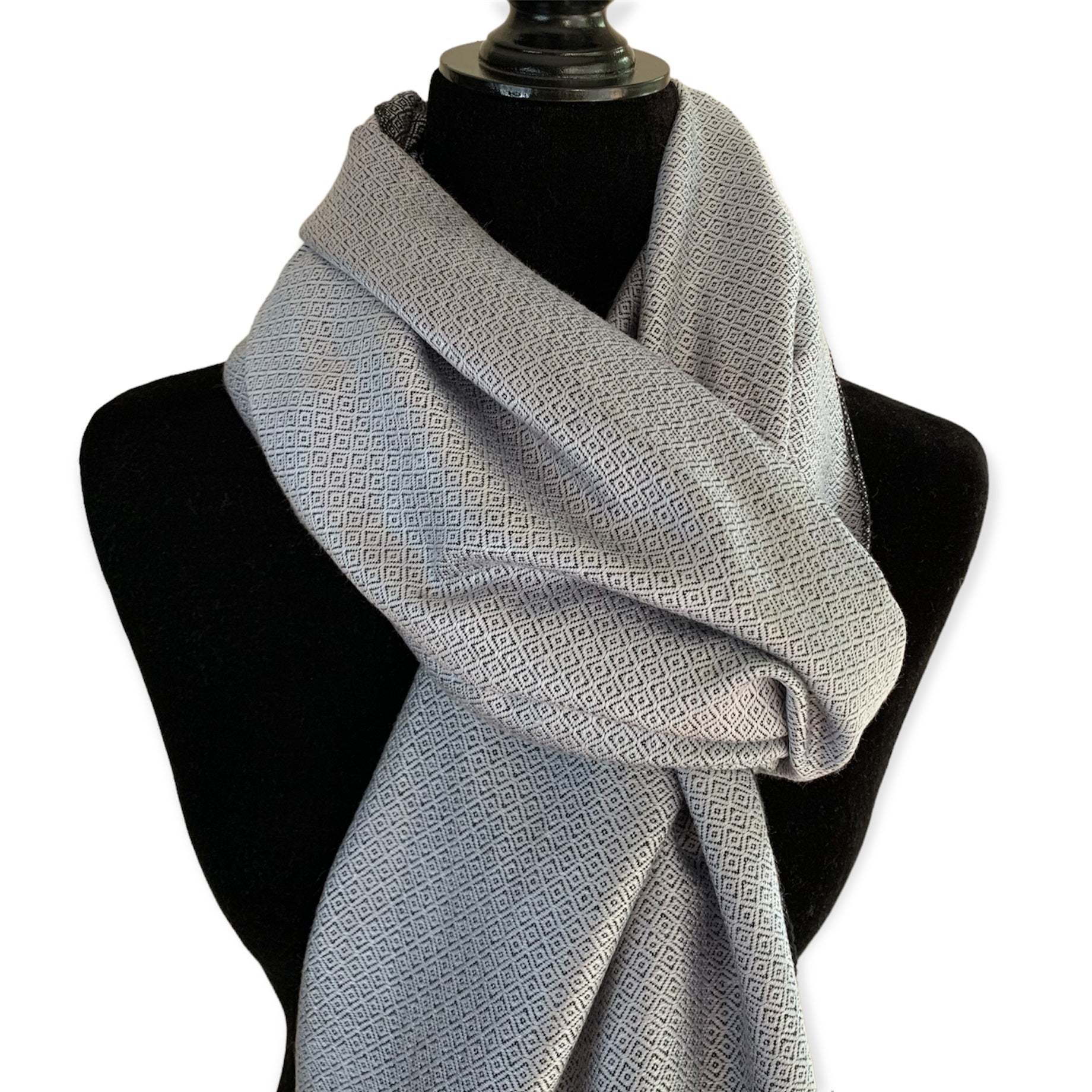 Reversable Diamond Handwoven Bamboo Viscose Shawl - Silver