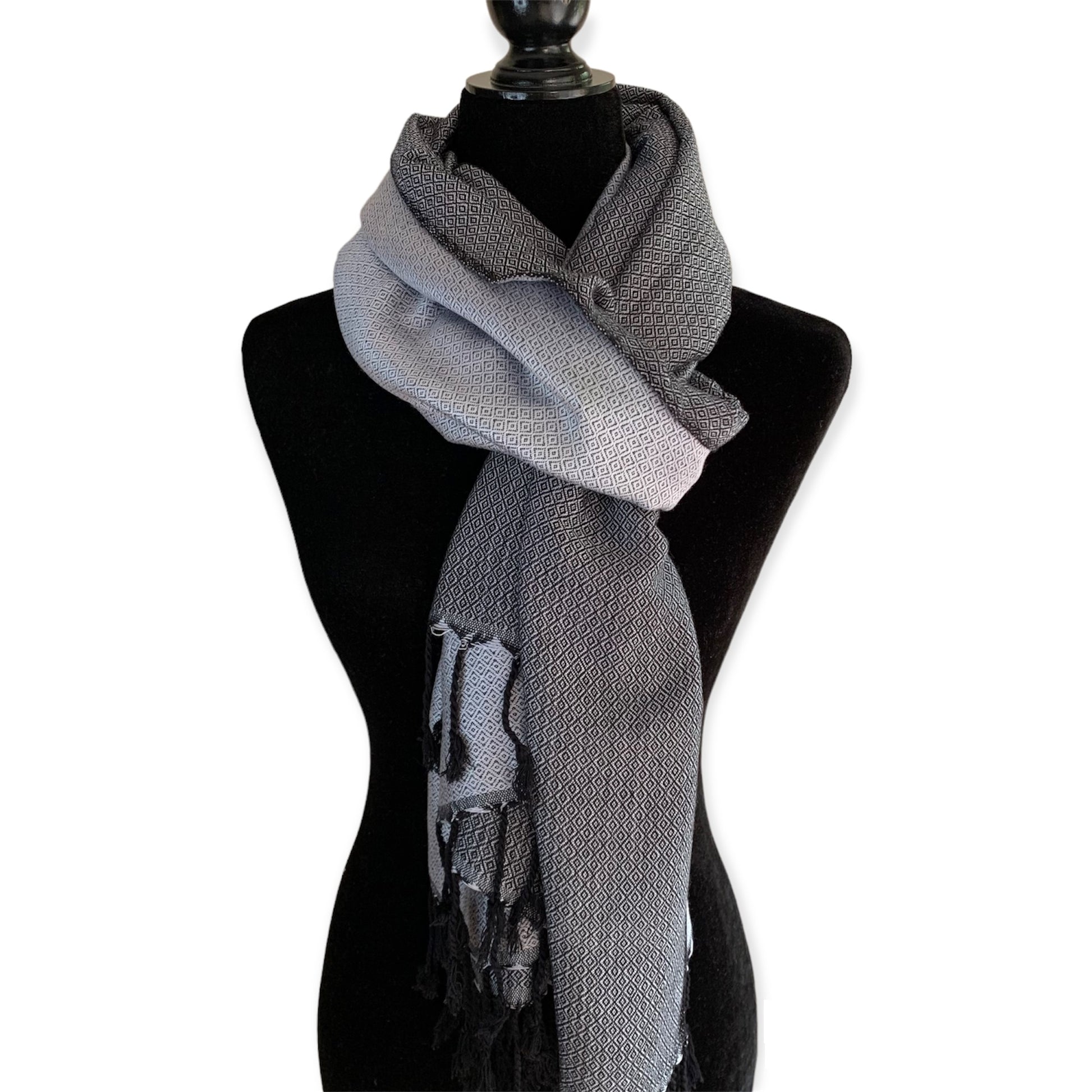 Reversable Diamond Handwoven Bamboo Viscose Shawl - Silver