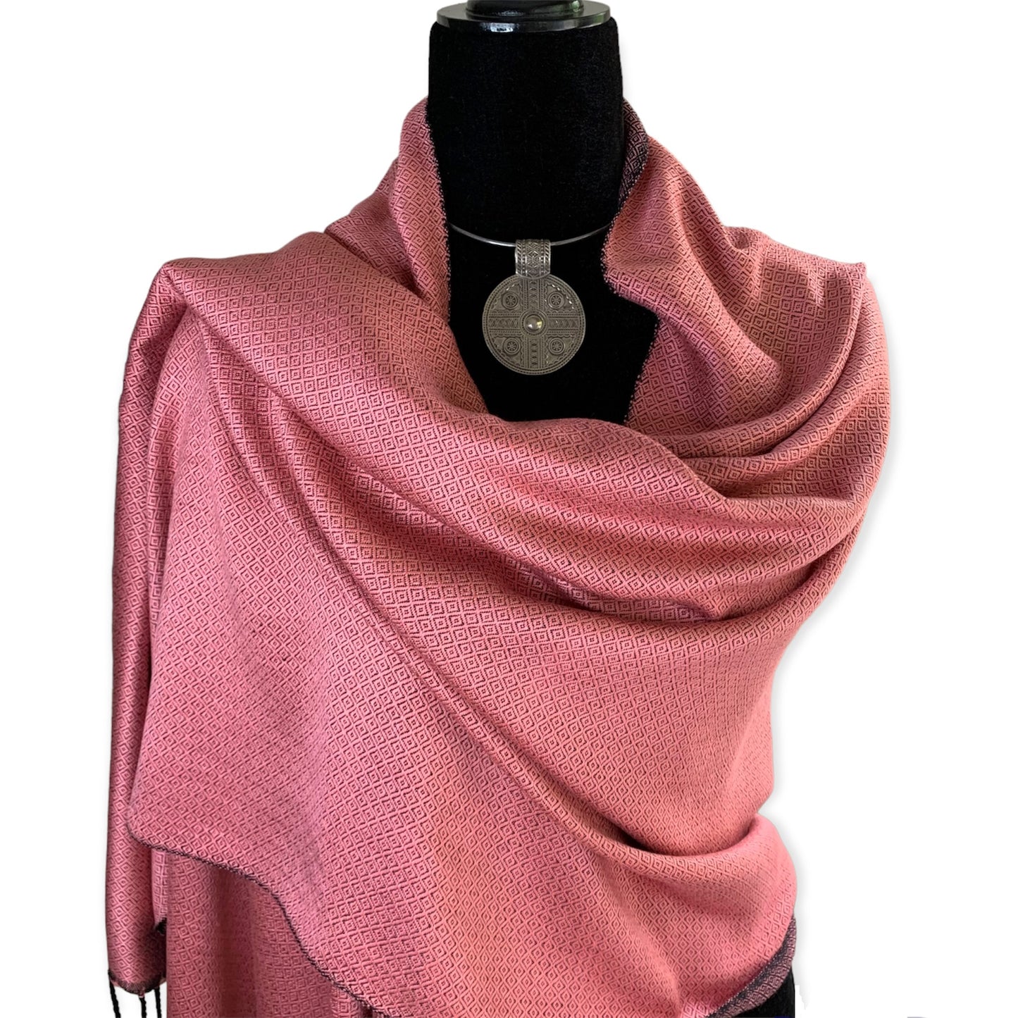 Double-faced Diamond Handwoven Bamboo Viscose Shawl - Pink