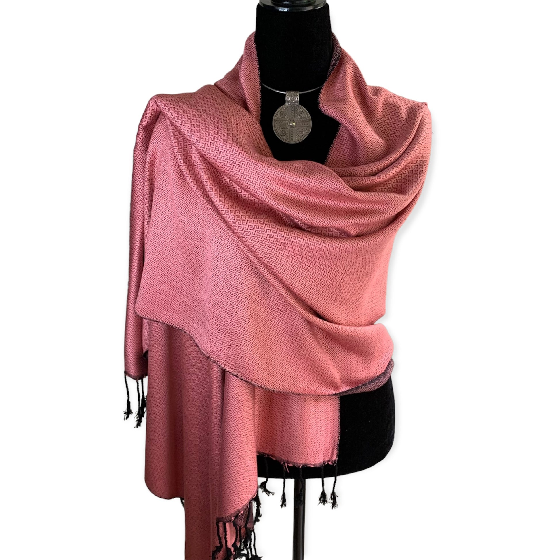 Double-faced Diamond Handwoven Bamboo Viscose Shawl - Pink