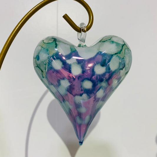 Blown Glass Ornament - Heart: Multi / Green