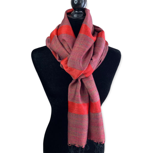 Helyat Handwoven Bamboo Viscose Scarf - Variegated Red & Green